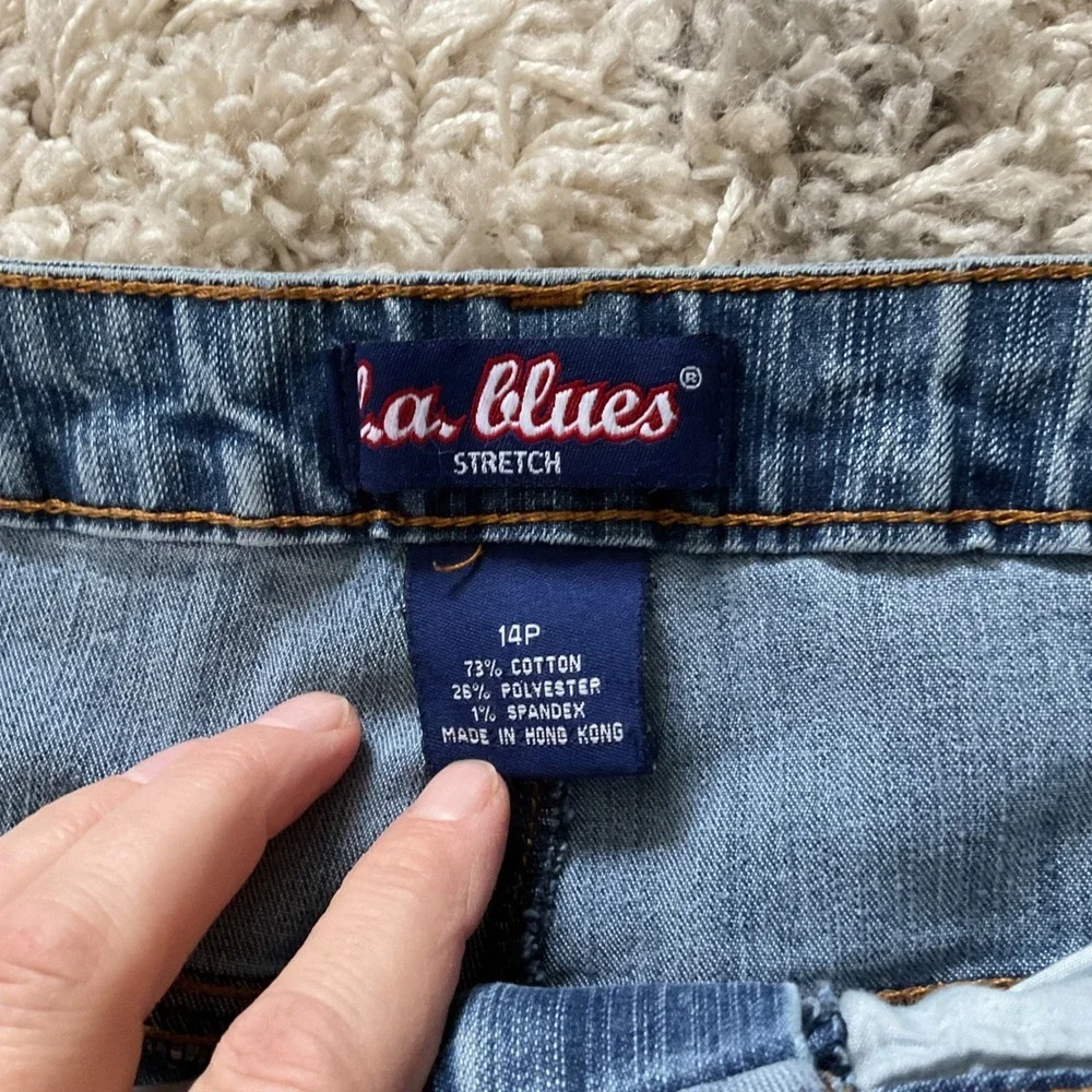 LA Blues Stretch‎ Medium Wash Straight Leg Capri Jeans 14P Blue Denim Mid Rise